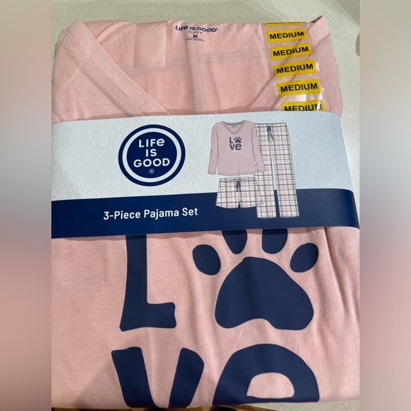 Women’s M life is good pawprint 3 piece pj set - Picture 1 of 2